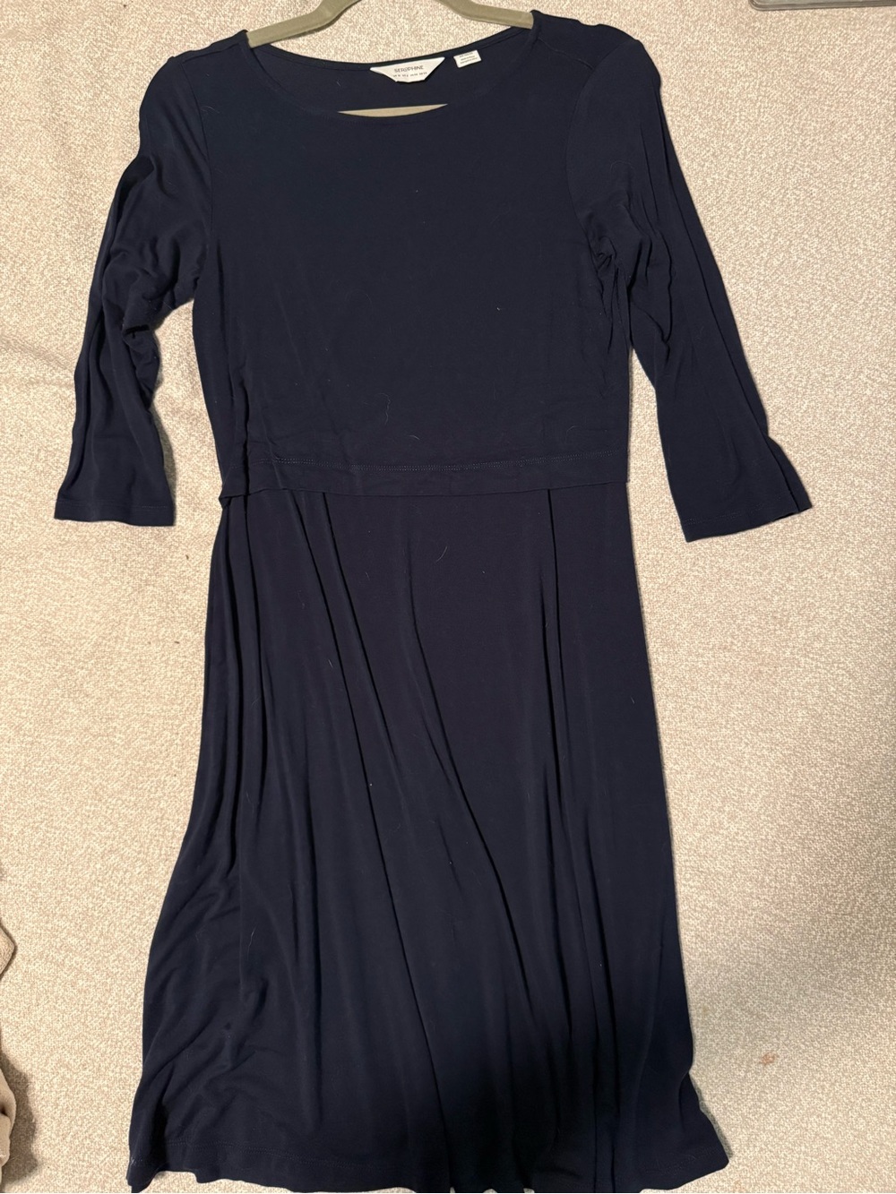 Seraphine Navy Long-Sleeve Maternity Midi  nursing Dress